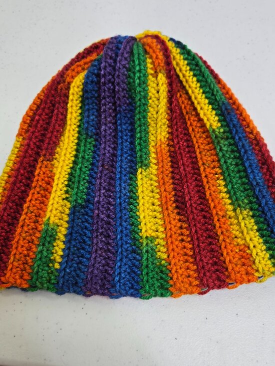 Hand-Crocheted Rainbow Beanie, Pride Striped Hat, Acrylic Yarn, Festival Wear main image 7